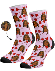 גרביים עם פרצופים דגם - Heart Lollipops Socks