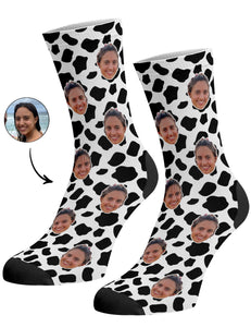 גרביים עם פרצופים דגם - Cow Print Face Socks