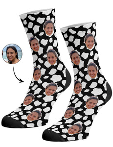 גרביים עם פרצופים דגם - Cow Print Face Socks